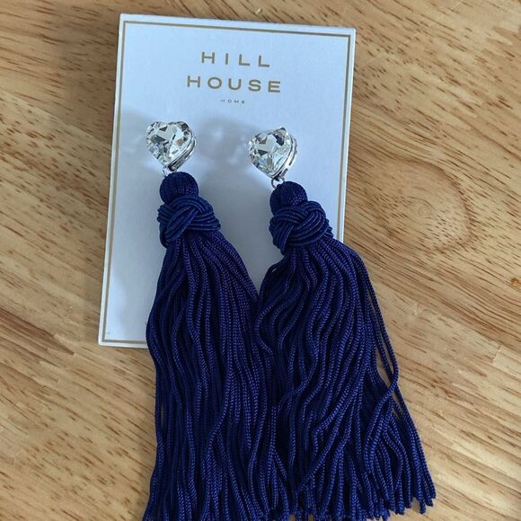 Hill House Navy Tassel Heart Earrings - Picture 4 of 8